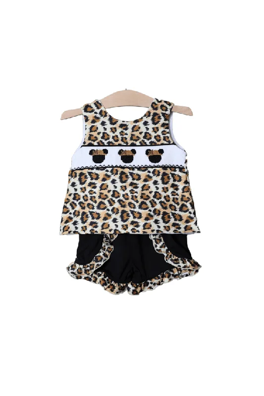 Smocked Safari Mouse Ruffle Bow Set