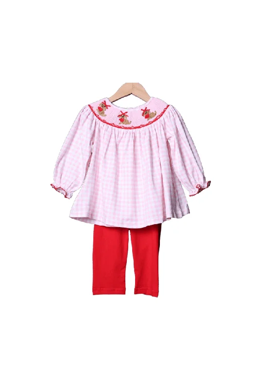 Smocked Puppy Love Pink Gingham Pant Set