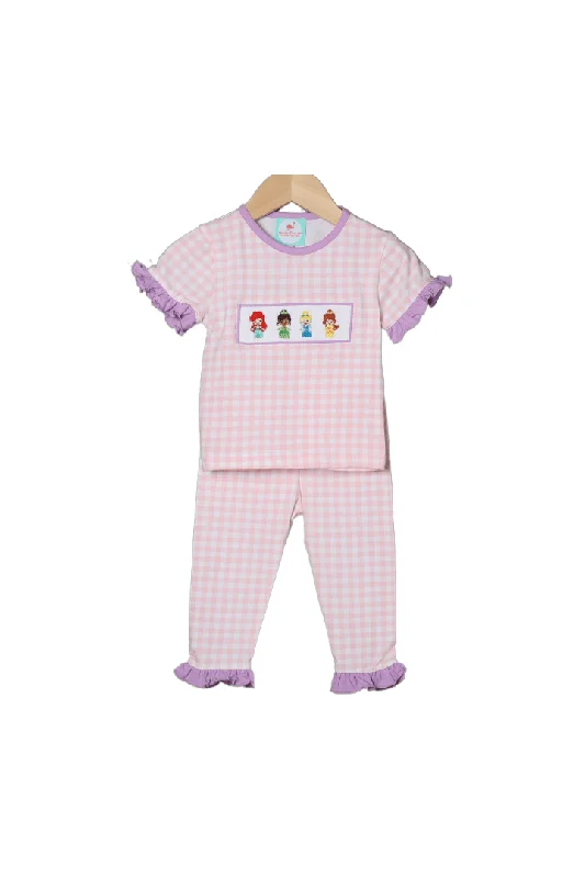 Smocked Princess Pink and Lavender Gingham Lounge Set