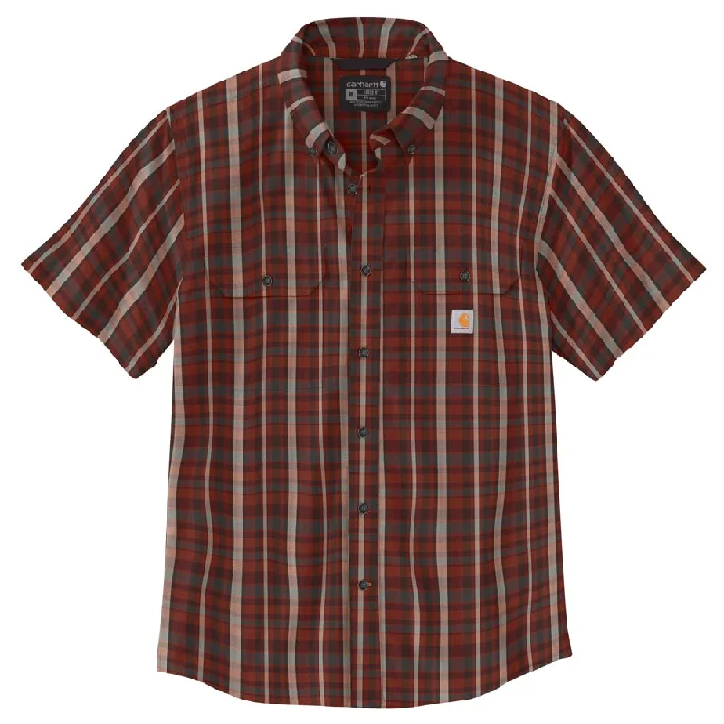 Carhartt 105702 Men's Loose Fit Midweight Short-Sleeve Plaid Shirt - Large Regular - Fired Brick