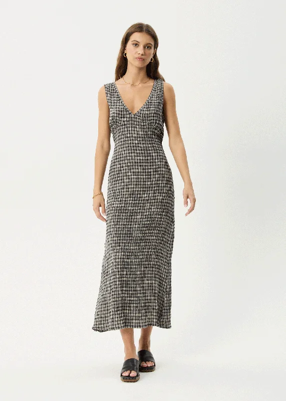 AFENDS Womens Asta - Seersucker Maxi Dress - Steel Check