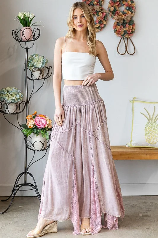 Washed Lace Inset Maxi Skirt