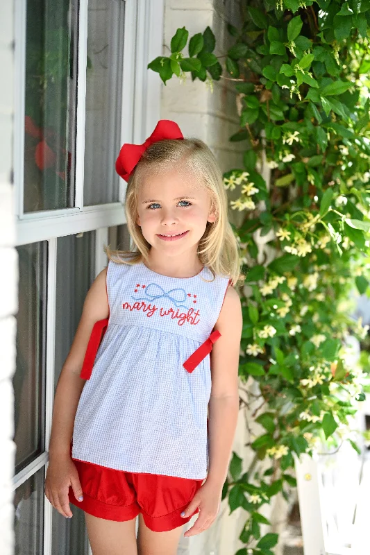 Abigail Banded Short Set, Patriotic Seersucker