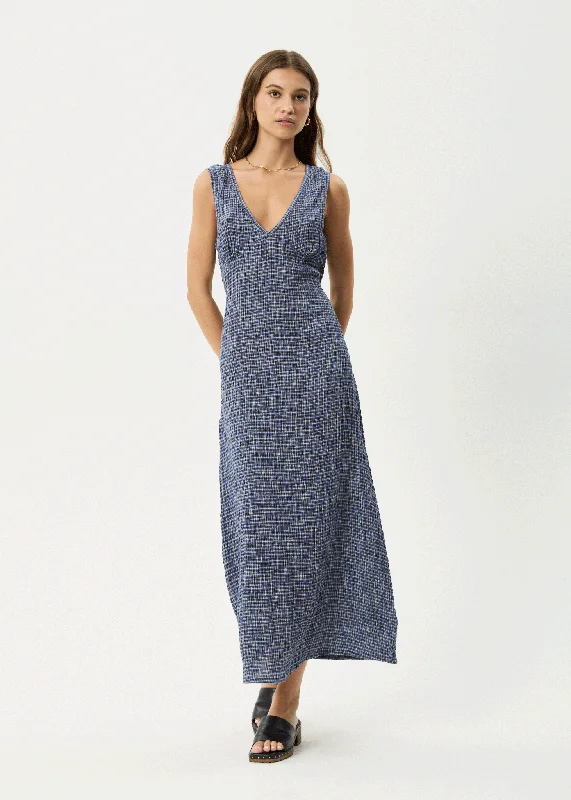 AFENDS Womens Shipwreck - Seersucker Check Maxi Dress - Marlin