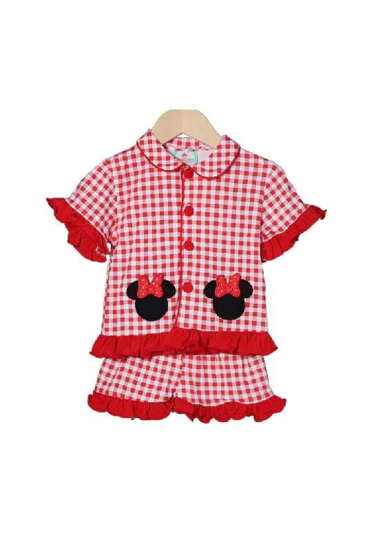 Applique Mouse Red Gingham Lounge Set