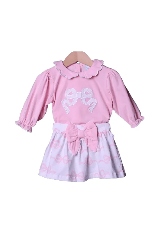 Applique Pink Bow Knit Skort Set