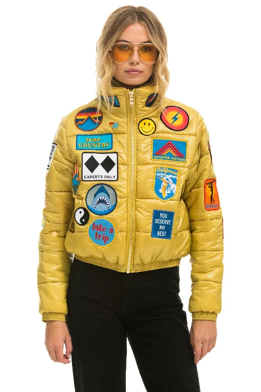 VINTAGE PATCH APRES PUFFER JACKET - HONEY GLOSSY