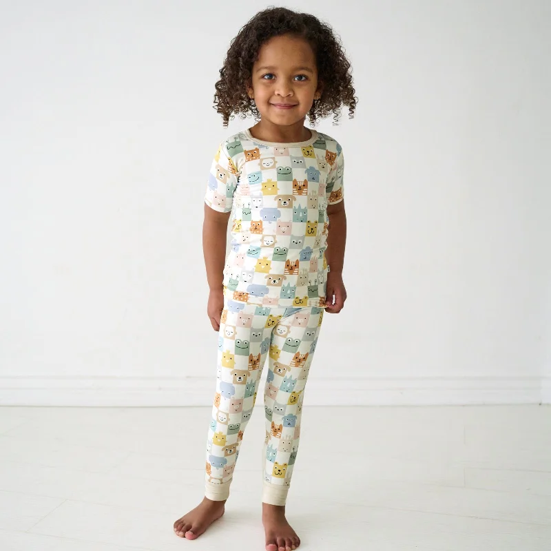 Check Mates Two-Piece Short Sleeve Pajama Set