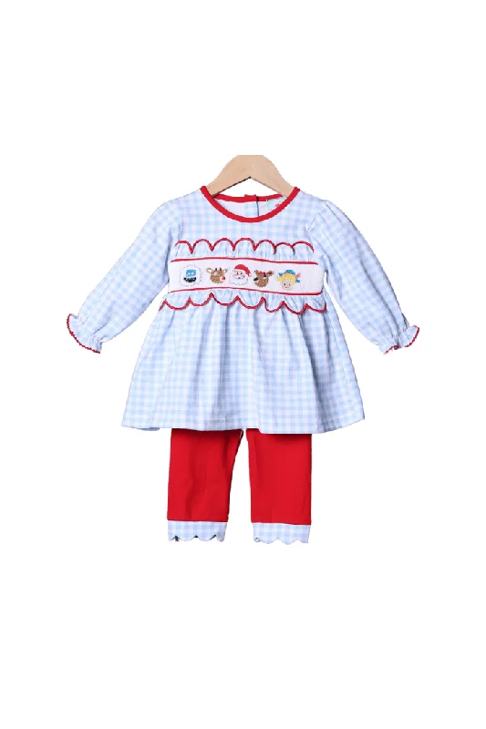 Smocked Reindeer Friends Gingham Pant Set