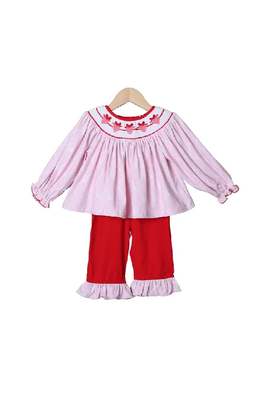 Smocked Sweetheart Bow Pink Knit Pant Set