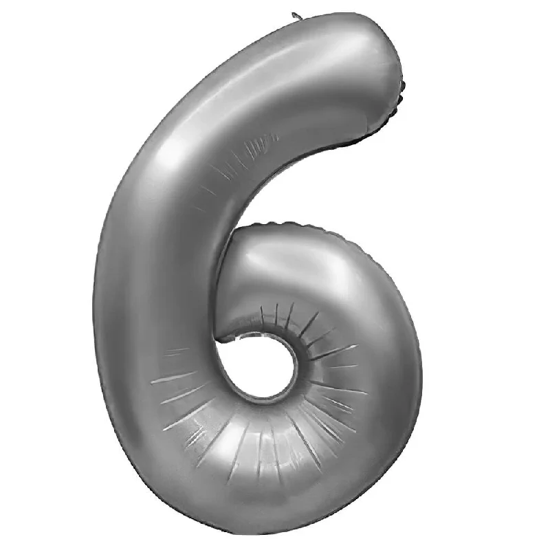 32 inch NUMBER 6 - METAL BALLOONS - SILVER