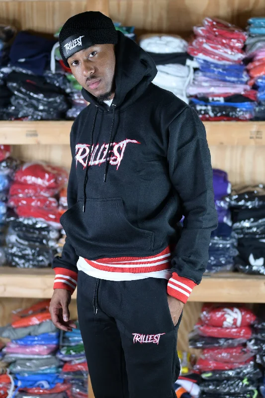 Trillest Ribbed Hoodie - Black\Red