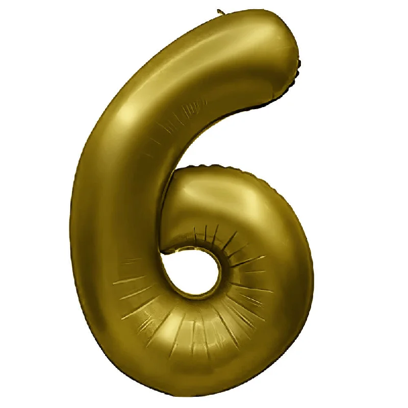 32 inch NUMBER 6 - METAL BALLOONS - VINTAGE GOLD