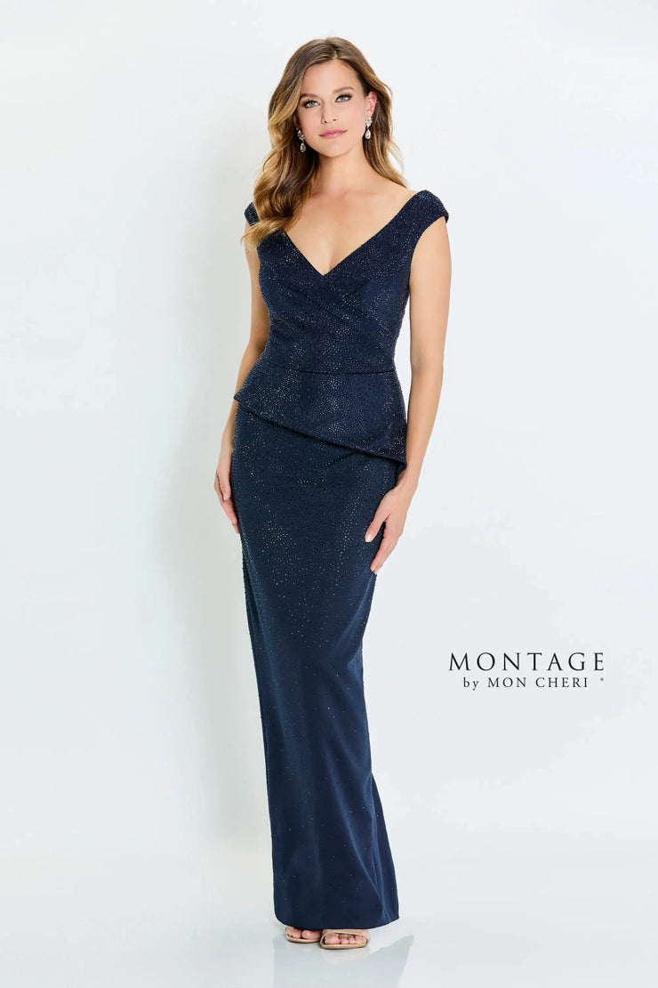 Montage M536 Sleeveless Peplum Hot Stone Gown