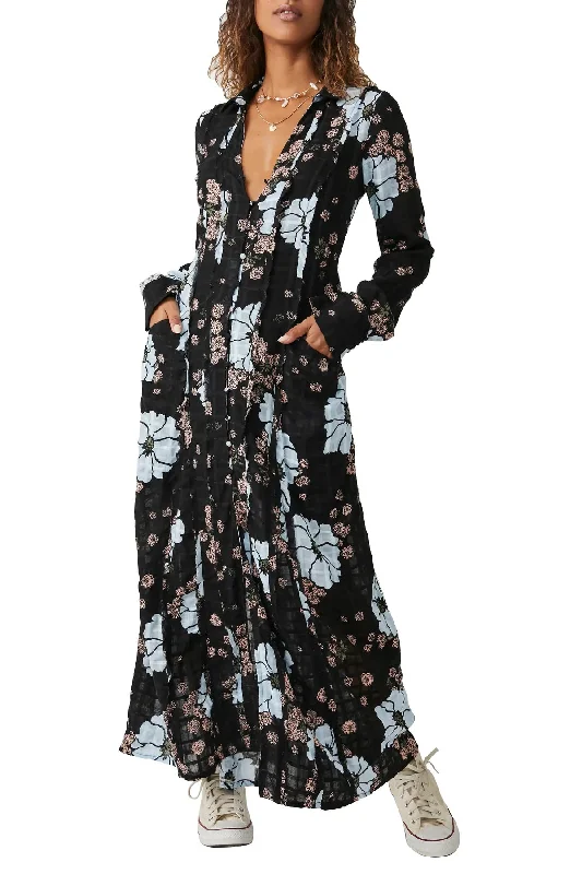 Free People Back At It Maxi Dress in Black Combo