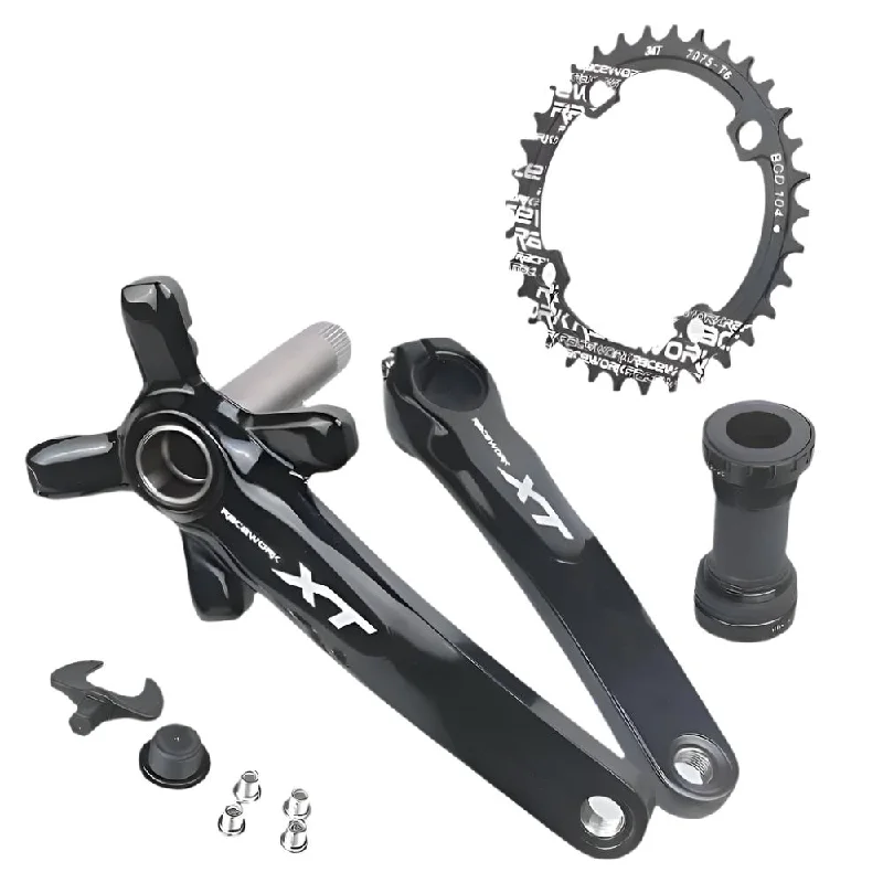 RACEWORK XT MTB Bicycle Crankset 104BCD Mountain Bike Crank 170mm 175mm Hollowtech Integrated Cranks 32/34/36/38T Chainring