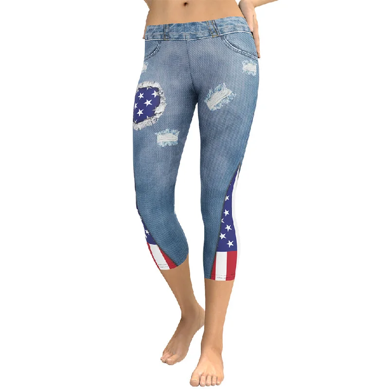 Patriotic Denim Print Capris