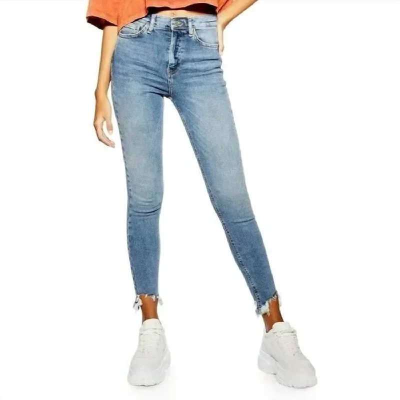 High Rise Stretch Chewed Hems Jamie Skinny Jeans In Blue