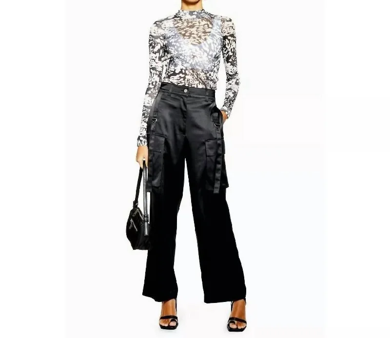 Wide Leg Side Pockets 90's Wide Leg Satin Pants In Black