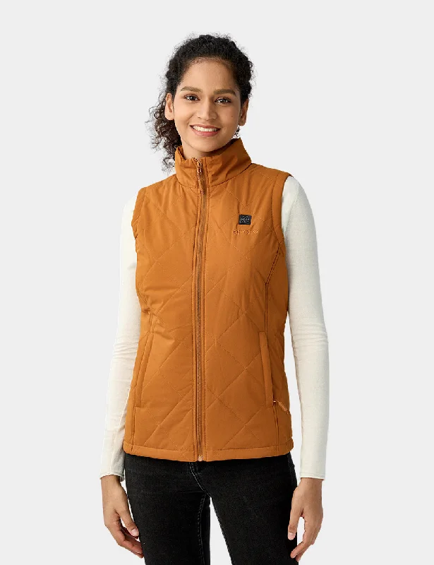 Final Sale - Women's Heated Quilted Vest - Caramel