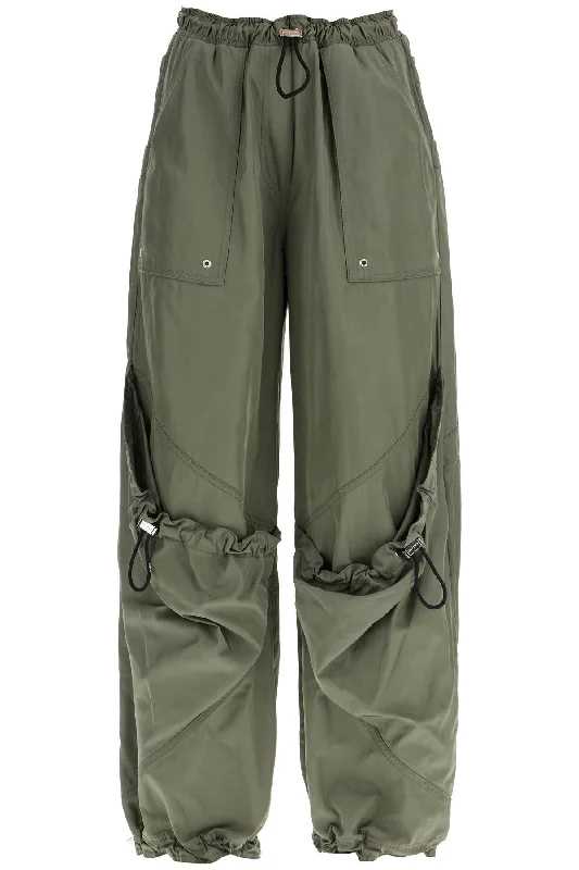 The Attico Women's Wide Leg High-Waisted Pants With Adjustable Elastic In Military