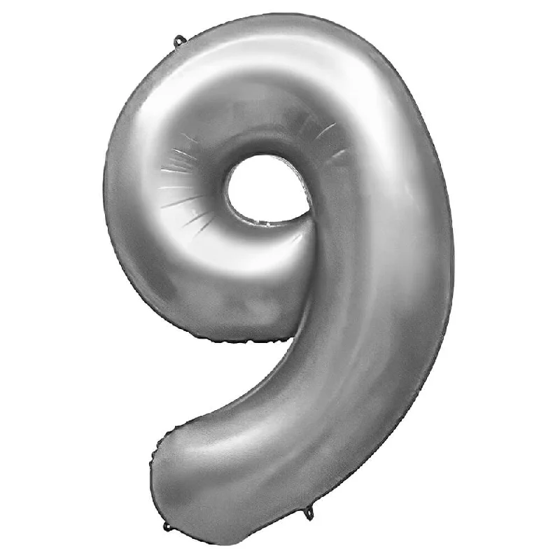 32 inch NUMBER 9 - METAL BALLOONS - SILVER