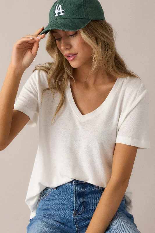 All The Way Ivory V-Neckline Washed Tee