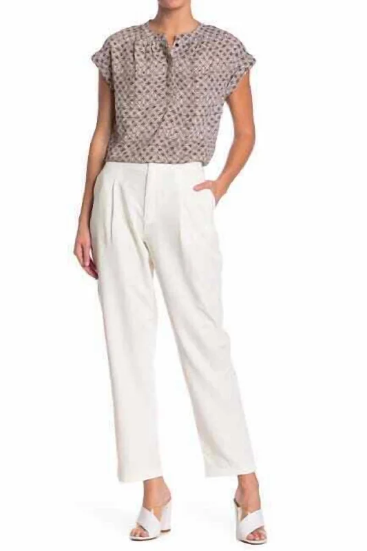 Pleated Self Button Ankle Pants In White