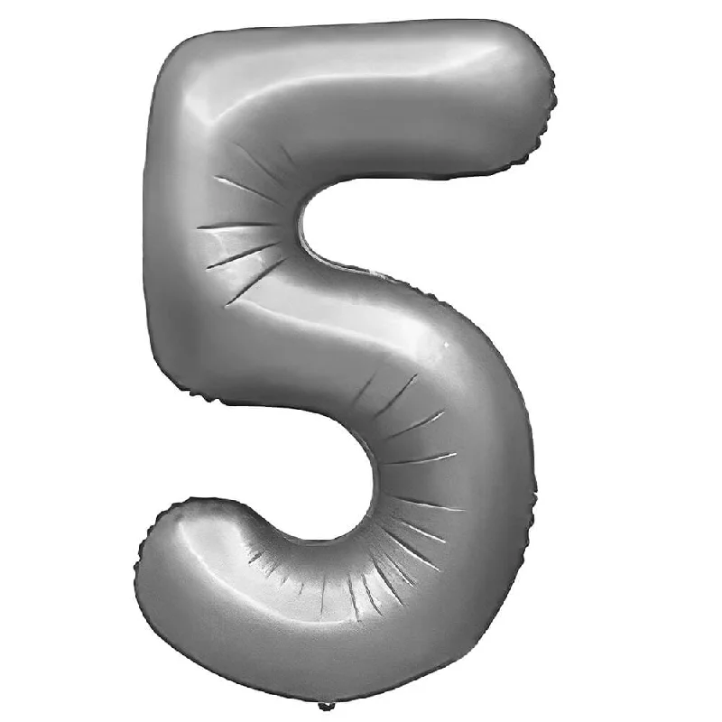 32 inch NUMBER 5 - METAL BALLOONS - SILVER