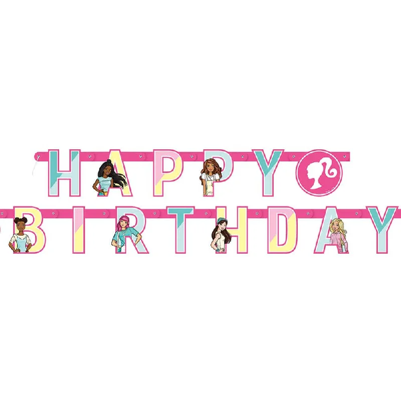 6.5 foot BARBIE HAPPY BIRTHDAY JOINTED BANNER