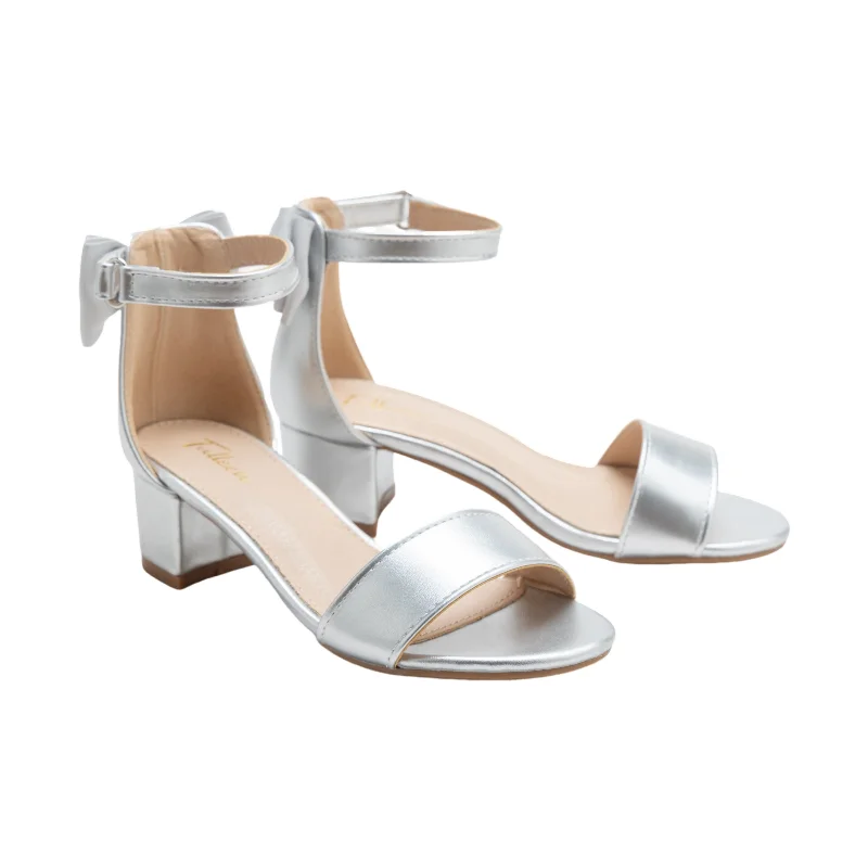 Silver Satin Banded Block Heels