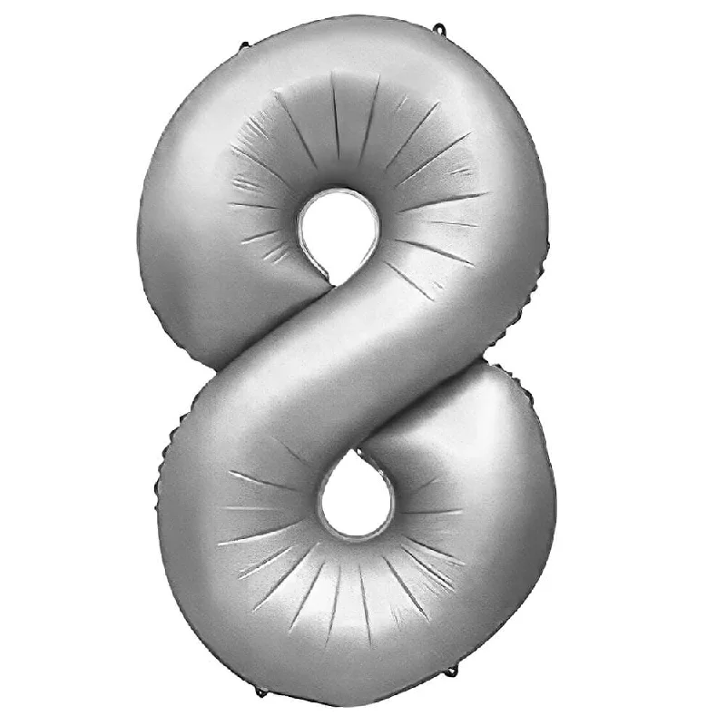 32 inch NUMBER 8 - METAL BALLOONS - SILVER