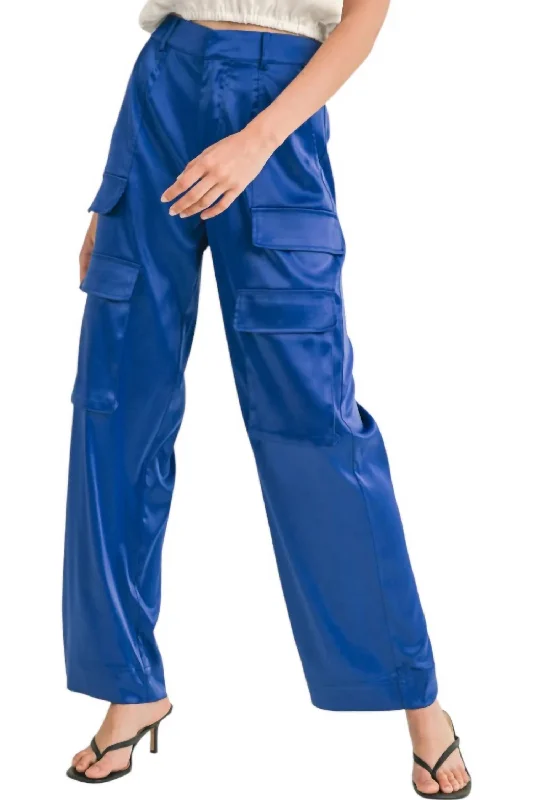 Cassie Satin Cargo Pants In Slate Blue