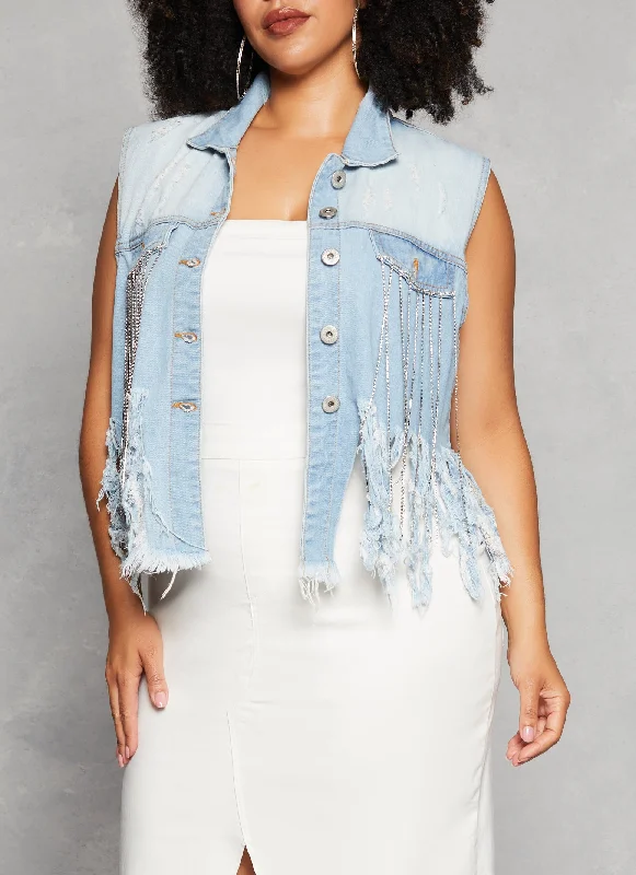 Plus Size Rhinestone Fringe Vest