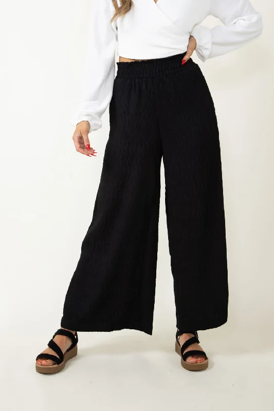 Smocked Waist Beach Pants for Women in Black | NP70125-BLK