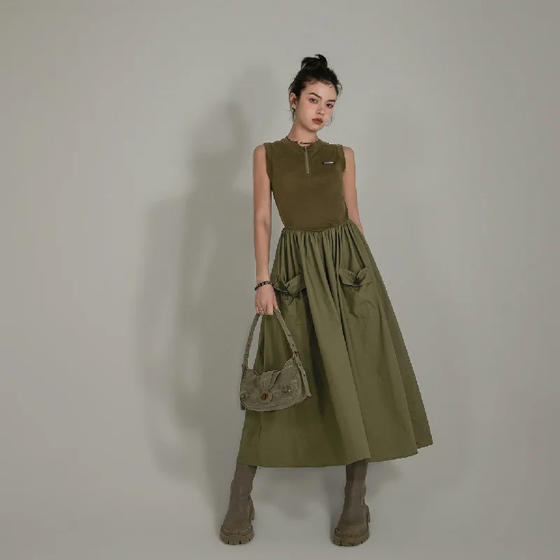 Sleeveless Cargo Pockets Dress