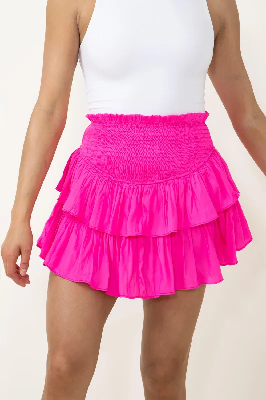 Mustard Seed Smocked Waist Ruffled Skort for Women in Pink | S16369-HOTPINK