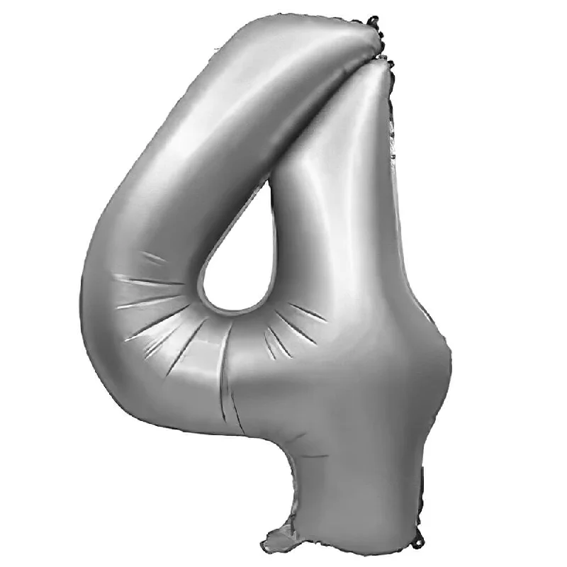 32 inch NUMBER 4 - METAL BALLOONS - SILVER