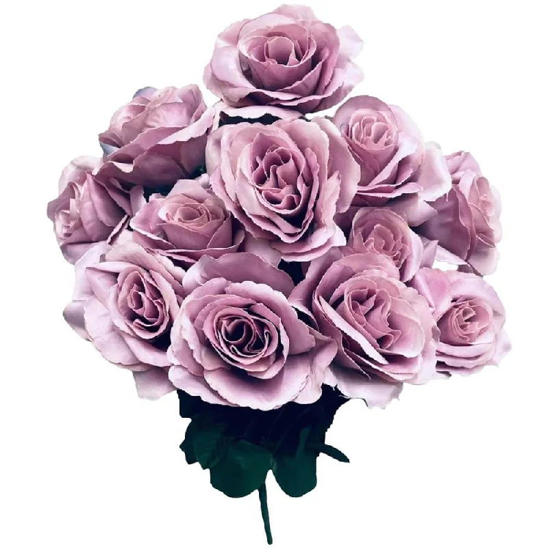 17 inch SATIN OPEN ROSE BUSH - DUSTY LAVENDER