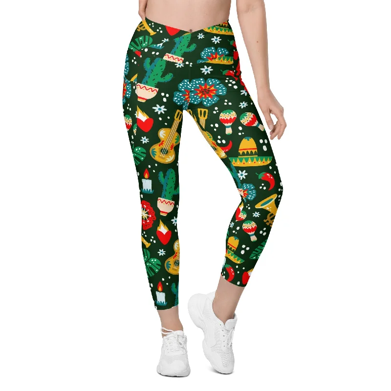 Cinco de Mayo Crossover Leggings With Pockets