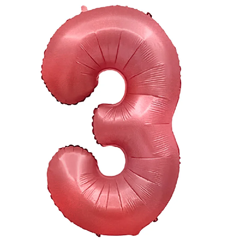 32 inch NUMBER 3 - METAL BALLOONS - CRIMSON RED