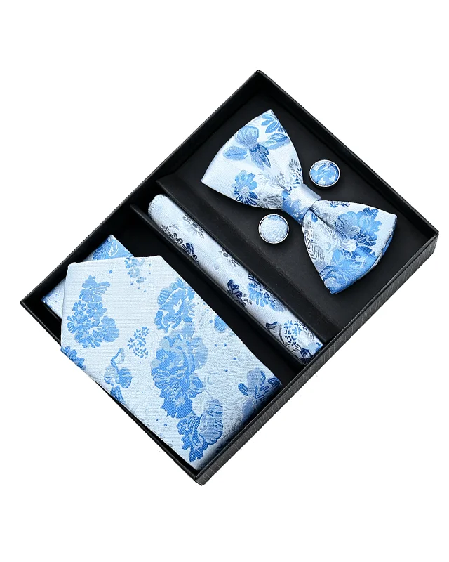 White Tie Blue Floral Tie Set