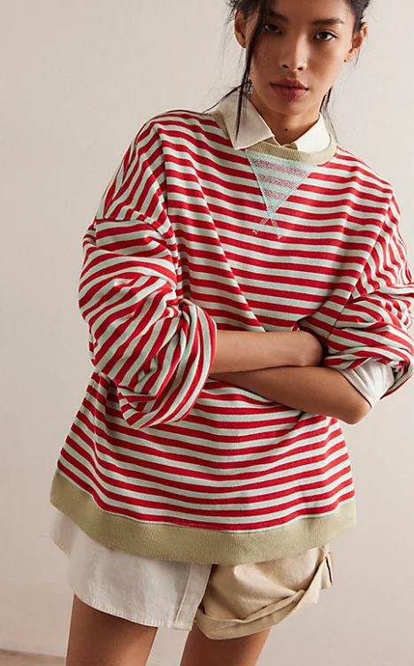 Free People Classic Stripe Oversized Crewneck