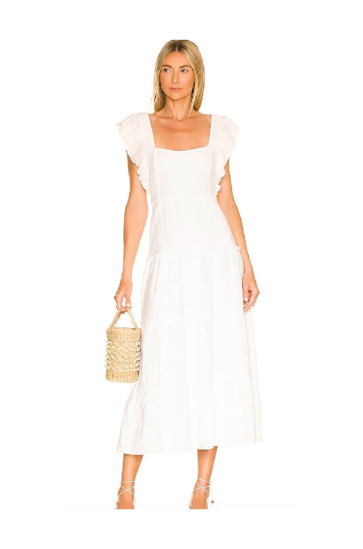 Show Me Your MuMu Lovely Midi Dress In White Linen