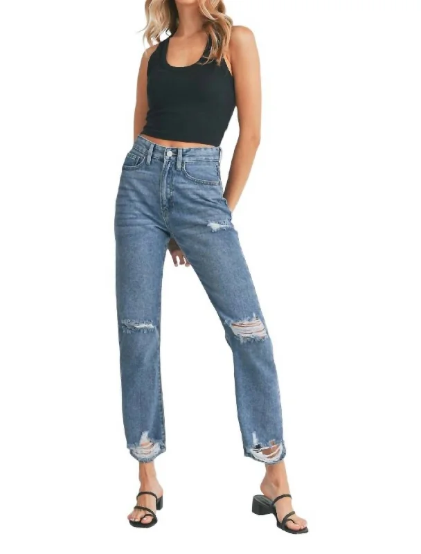 High Rise Ankle Length Jean In Medium Denim