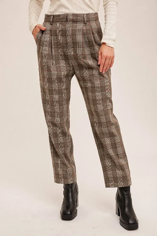 Plaid Trousers With Pockets In Brown