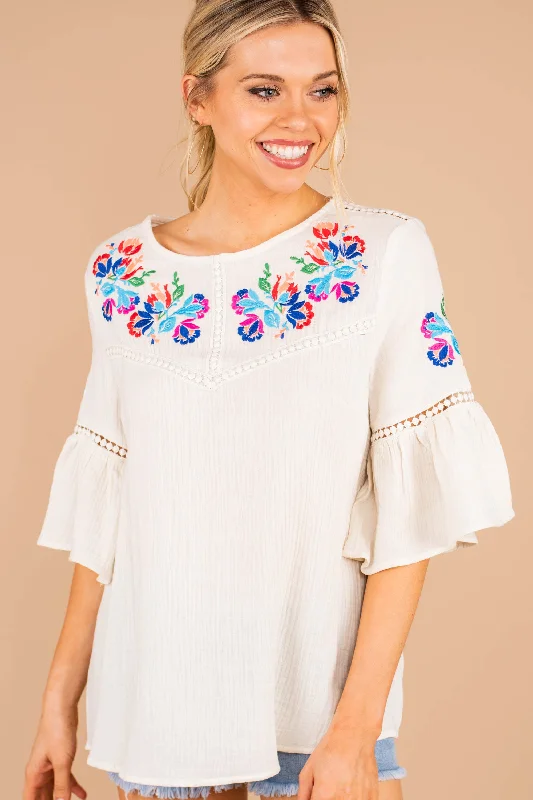 Taking Trips White Embroidered Top