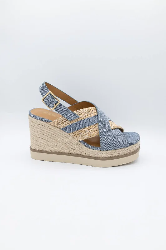 Soda Almo Rope Wedges for Women in Blue Denim | ALMO-S BLUE DENIM