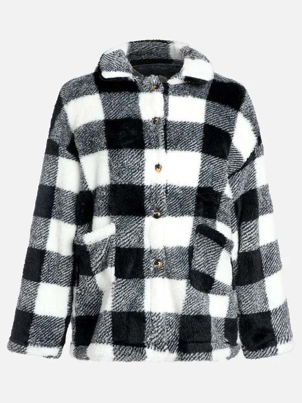 Plaid Lapel Fleece Flannel Jacket