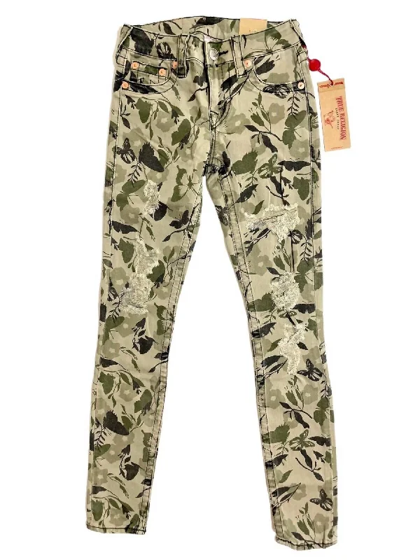 Women's Garden Camo Distressed Skinny Jeans In Green